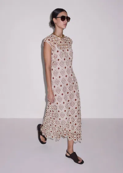 Me+em Graphic Cotton Lace Slim Maxi Dress Rosewood-cream In Brown