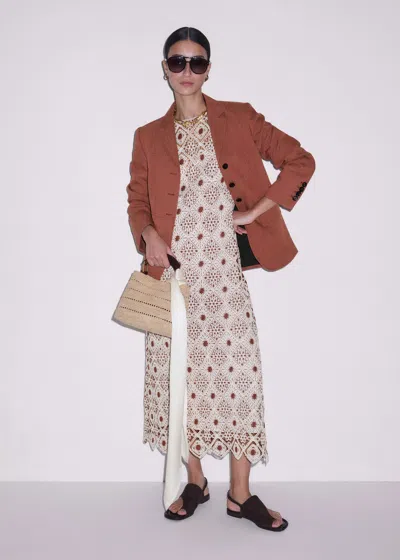 Me+em Graphic Cotton Lace Slim Maxi Dress Rosewood-cream In Brown