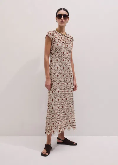 Me+em Graphic Cotton Lace Slim Maxi Dress Rosewood-cream In Brown