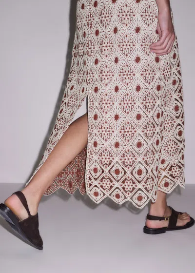 Me+em Graphic Cotton Lace Slim Maxi Dress Rosewood-cream In Brown