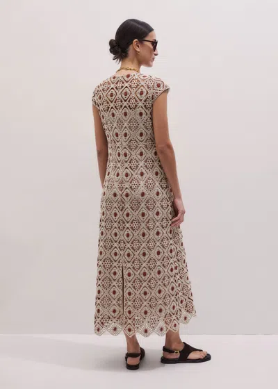 Me+em Graphic Cotton Lace Slim Maxi Dress Rosewood-cream In Brown
