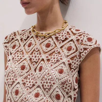 Me+em Graphic Cotton Lace Slim Maxi Dress Rosewood-cream In Brown