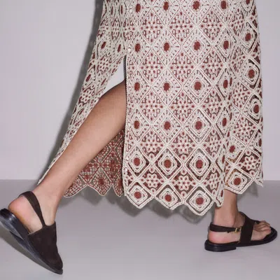 Me+em Graphic Cotton Lace Slim Maxi Dress Rosewood-cream In Brown
