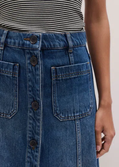 Me+em Panelled Denim Maxi Skirt Mid Blue Wash