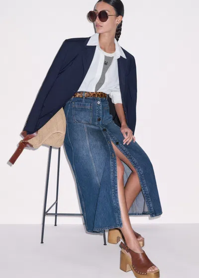 Me+em Panelled Denim Maxi Skirt Mid Blue Wash
