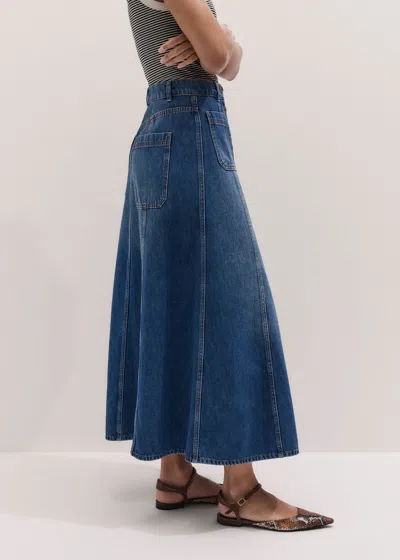 Me+em Panelled Denim Maxi Skirt Mid Blue Wash