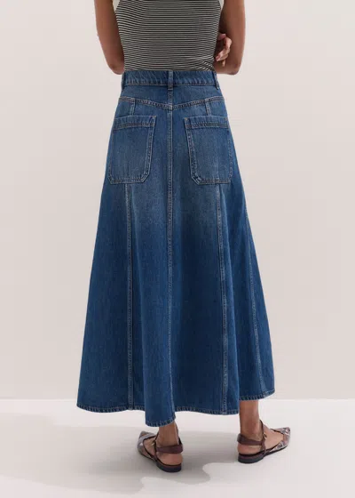 Me+em Panelled Denim Maxi Skirt Mid Blue Wash
