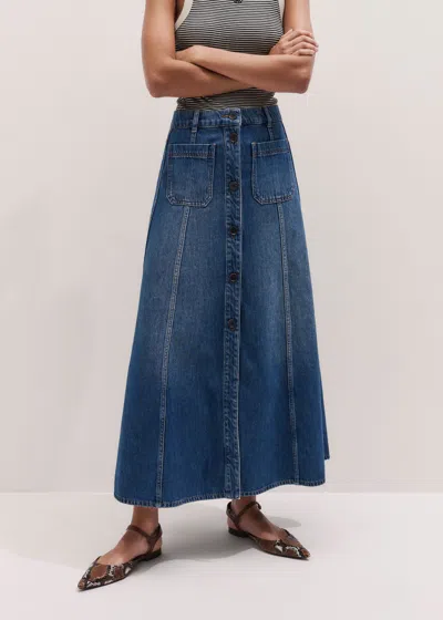 Me+em Panelled Denim Maxi Skirt Mid Blue Wash
