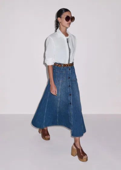Me+em Panelled Denim Maxi Skirt Mid Blue Wash