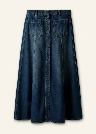 Me+em Panelled Denim Maxi Skirt Mid Blue Wash