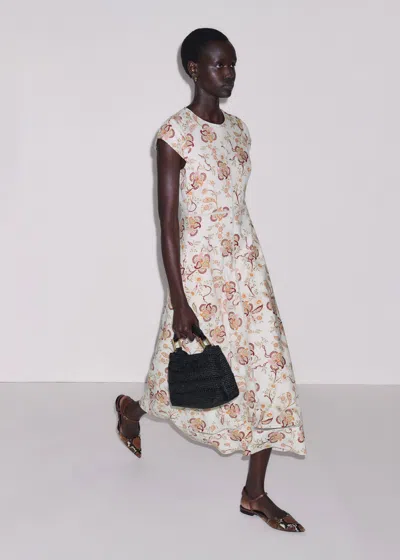 Me+em Creaseless Linen Ornate Floral Paisley Print Maxi Dress Light Cream-multi In White