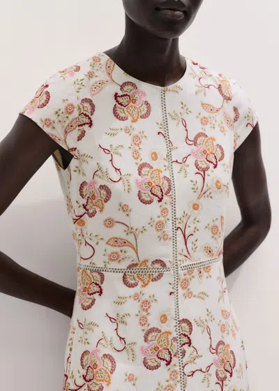 Me+em Creaseless Linen Ornate Floral Paisley Print Maxi Dress Light Cream-multi In White