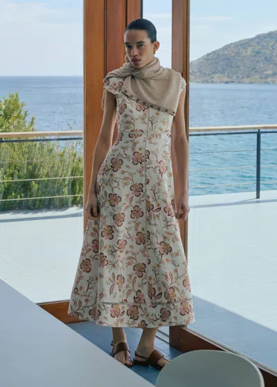 Me+em Creaseless Linen Ornate Floral Paisley Print Maxi Dress Light Cream-multi In White