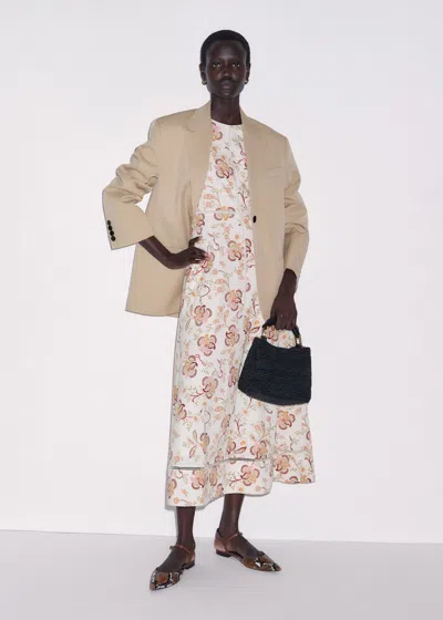 Me+em Creaseless Linen Ornate Floral Paisley Print Maxi Dress Light Cream-multi In White