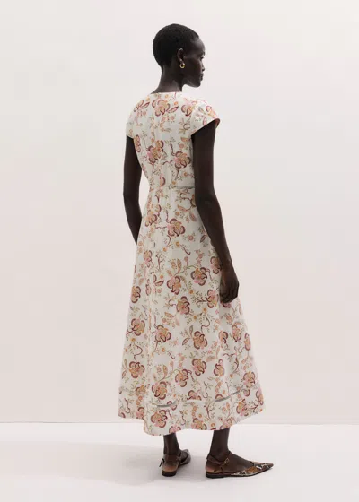 Me+em Creaseless Linen Ornate Floral Paisley Print Maxi Dress Light Cream-multi In White