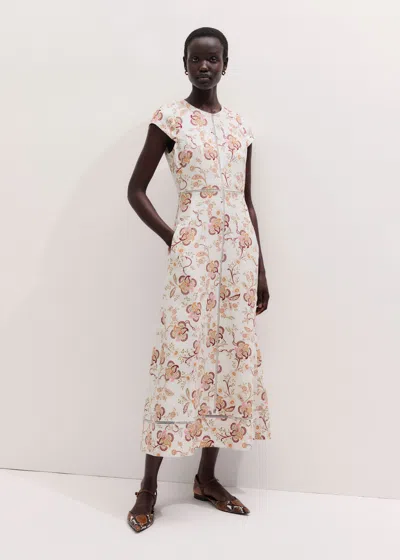 Me+em Creaseless Linen Ornate Floral Paisley Print Maxi Dress Light Cream-multi In White