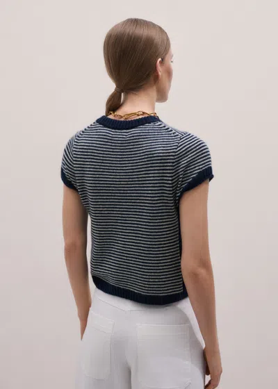 Me+em Merino Cashmere Silk Stripe Straight Baby Tee Navy-cream In Blue