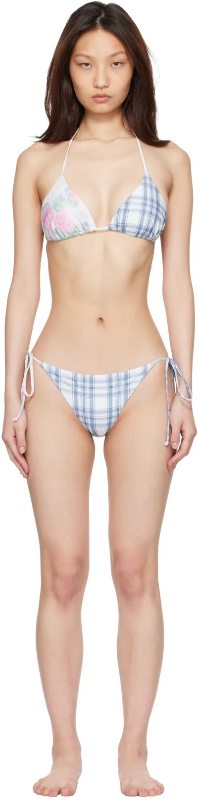 Acne Studios Eini Floral-printed And Checked Bikini In Multi
