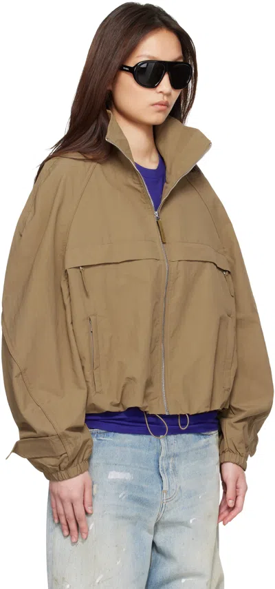 Acne Studios Tan Nylon Logo Jacket In Brown