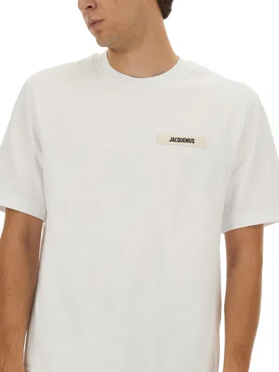 Jacquemus Le T-shirt Gros Grain White T-shirt With Logo Patch On The Front In Cotton Man
