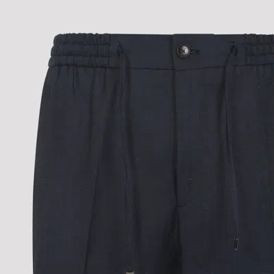 Etro Blue Solid Drawstring Trousers In Blue