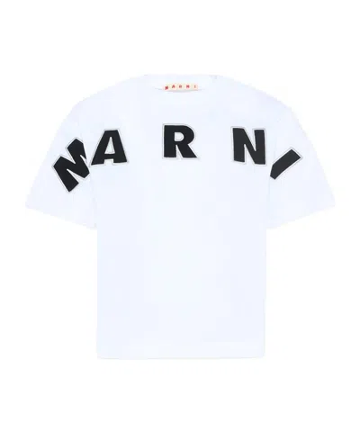 Marni Kids Logo Embroidered Crewneck T-shirt In White