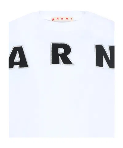 Marni Kids Logo Embroidered Crewneck T-shirt In White