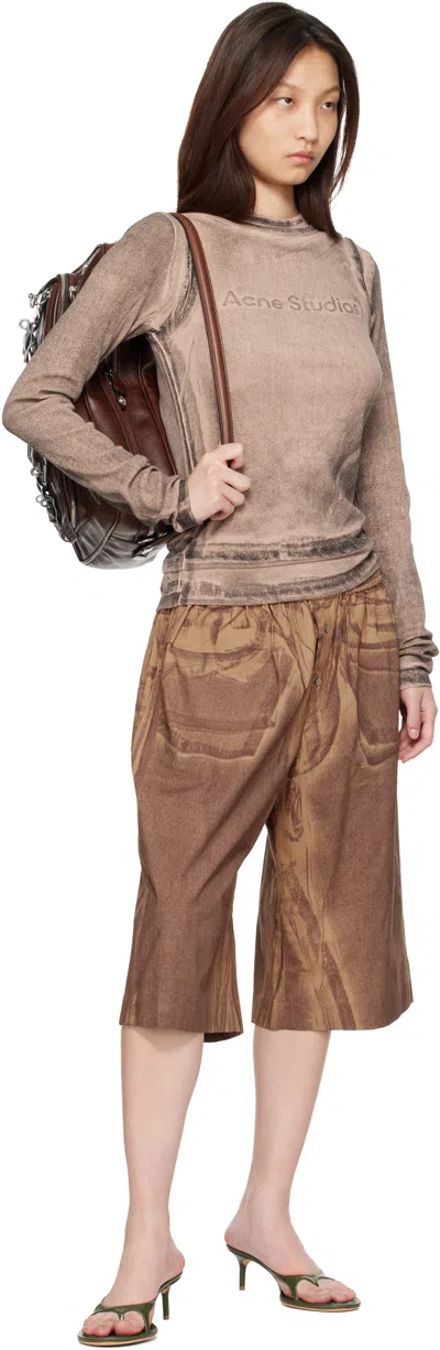 Acne Studios Tan Printed Shorts In Brown