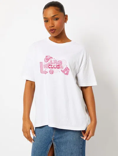 Skinnydip London Pink Pony Club T-shirt In Ecru In White