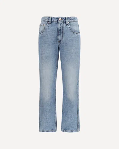 Brunello Cucinelli Logo Patch Mid-rise Straight-fit Jeans In Blue