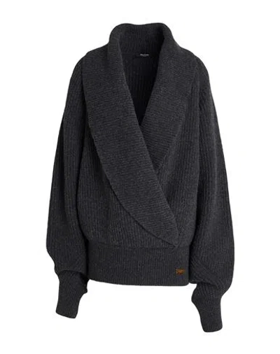 Balmain Oversized Ribbed Knit Pullover With Shawl Collar In Gray