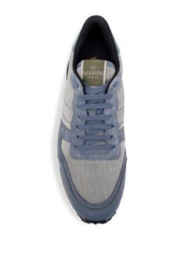 Shop Valentino Mesh Trim Leather-blend Lace-up Trainers In Grey Multi