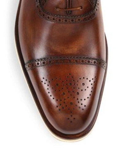 Shop A. Testoni' Brogue Delave   Leather Oxfords In Caramel
