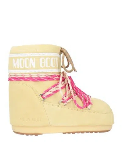 Moon Boot Woman Ankle Boots Pastel Yellow Size 8-9.5 Leather In Yellow