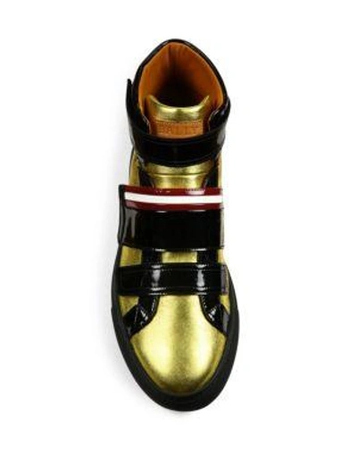 Shop Bally Herick Sheep Leather High-top Trainers In Gold