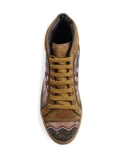 Shop Louis Leeman Leather High-top Sneakers In Camel Multicolor