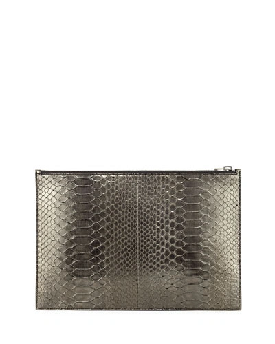 Tom Ford Metallic Python Zip Pouch, Anthracite In Gray