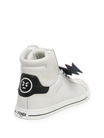 Shop Fendi Bolt Faces Leather High-top Sneakers In White
