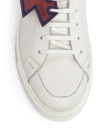 Shop Fendi Bolt Faces Leather High-top Sneakers In White