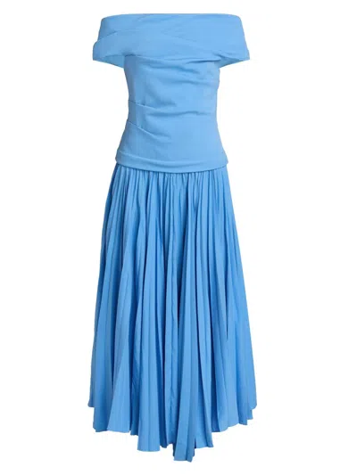 Acler Haileypark Gathered Pleated Off The Shoulder Gown In Blue