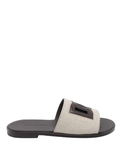 Dolce & Gabbana Canvas Sandals Flat Sole Open Toe In Multi