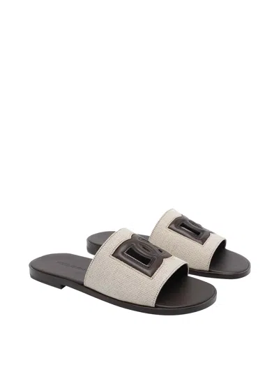 Dolce & Gabbana Canvas Sandals Flat Sole Open Toe In Multi