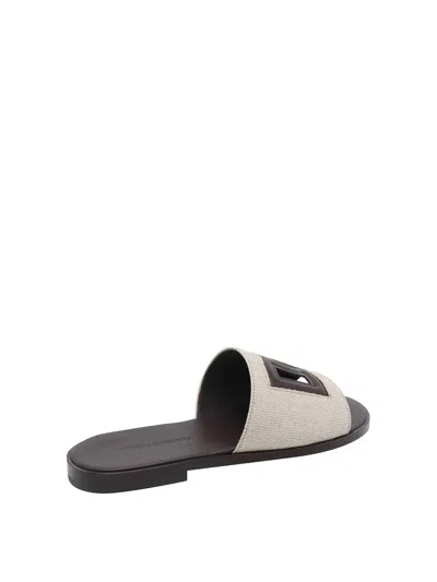 Dolce & Gabbana Canvas Sandals Flat Sole Open Toe In Multi