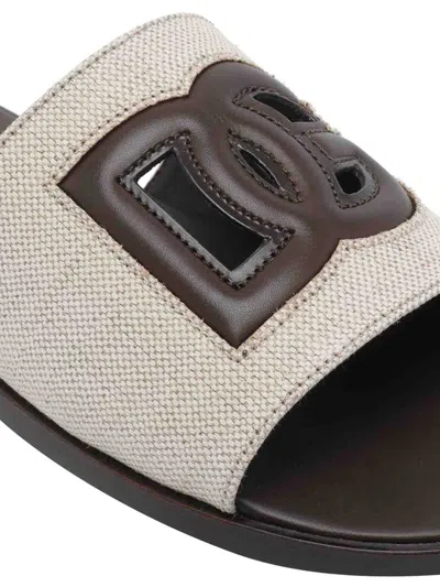 Dolce & Gabbana Canvas Sandals Flat Sole Open Toe In Multi