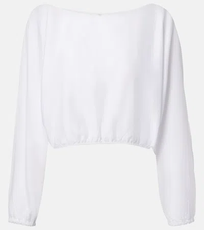 Leset Yoko Cropped Gathered Cotton-poplin Top In White