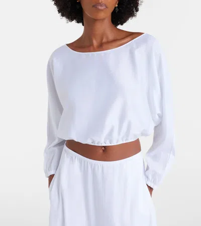 Leset Yoko Cropped Gathered Cotton-poplin Top In White
