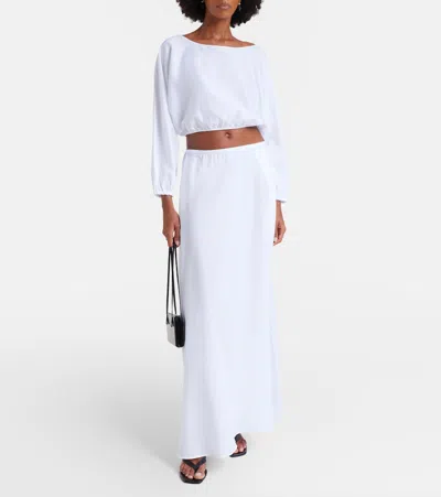 Leset Yoko Cropped Gathered Cotton-poplin Top In White