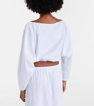 Leset Yoko Cropped Gathered Cotton-poplin Top In White
