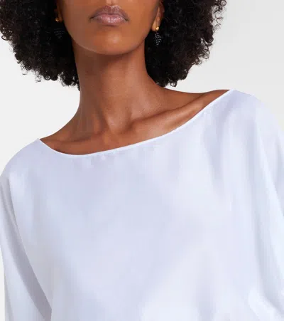 Leset Yoko Cropped Gathered Cotton-poplin Top In White