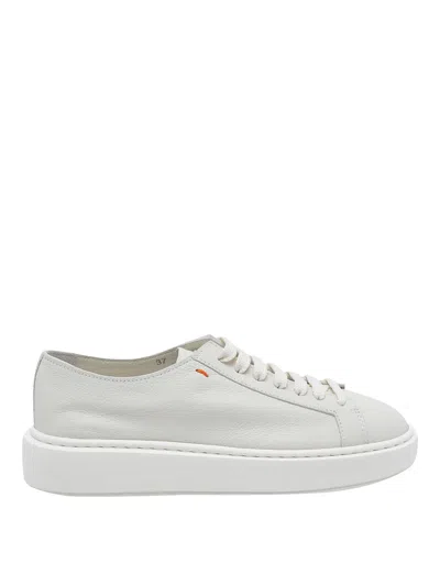 Santoni Tumbled Leather Sneaker In White